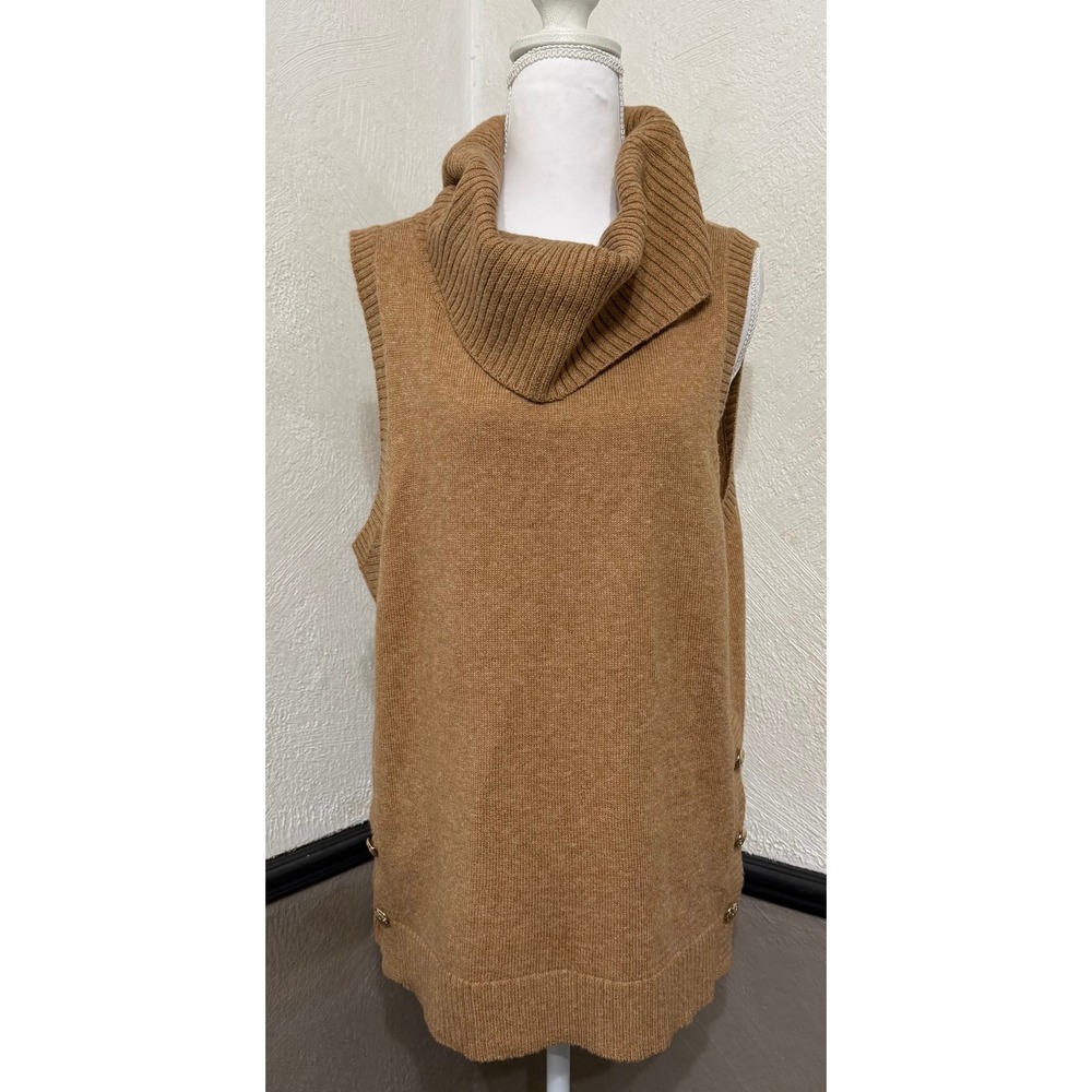 NWT Talbots Women L Sweater Vest Knit Camel Cowl Neck Shell Chic Workwear Tank - Picture 2 of 5